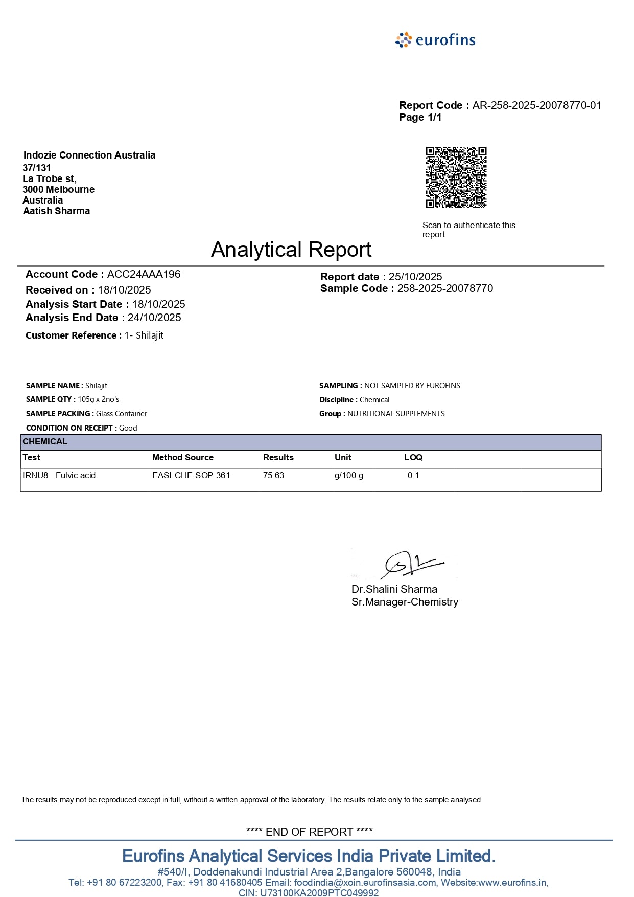 Pure Kashmiri Shilajit Resin with Fulvic Acid - 75.63% (Lab Report attached)