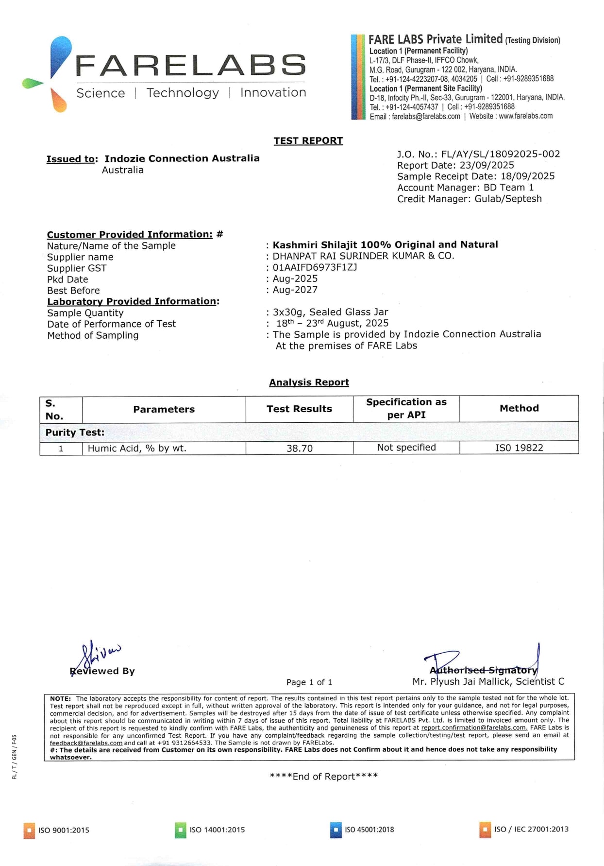 Pure Kashmiri Shilajit Resin with Fulvic Acid - 75.63% (Lab Report attached)