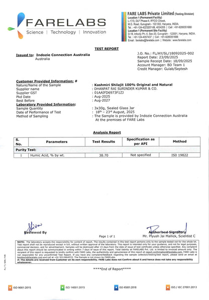 Pure Kashmiri Shilajit Resin with Fulvic Acid - 75.63% (Lab Report attached)