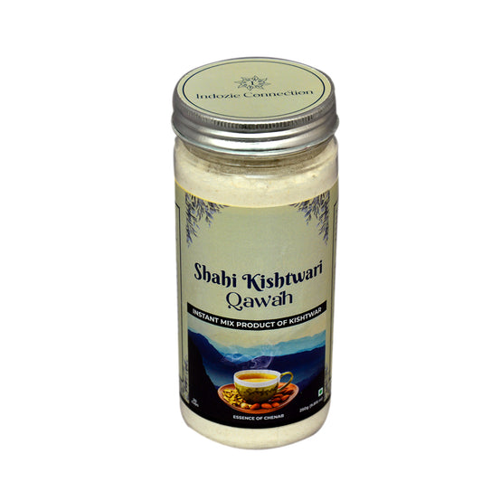 Instant Kashmiri Kahwa – Top View of the Packaging with a closer look at the rich, aromatic tea blend