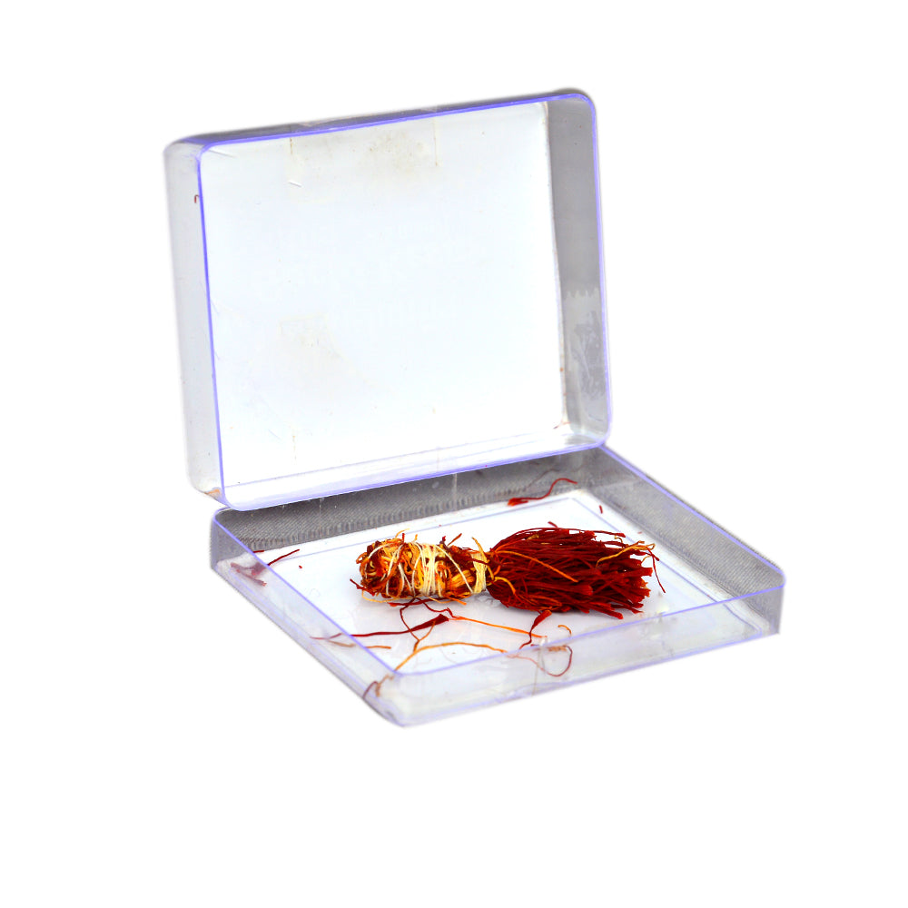 Pure Kashmiri Guchi Saffron with Roots – Open Box Showing Fresh, high-quality saffron threads and preserved roots.